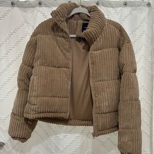 Forever 21 Corduroy Cable Knit puffer jacket in teddy brown